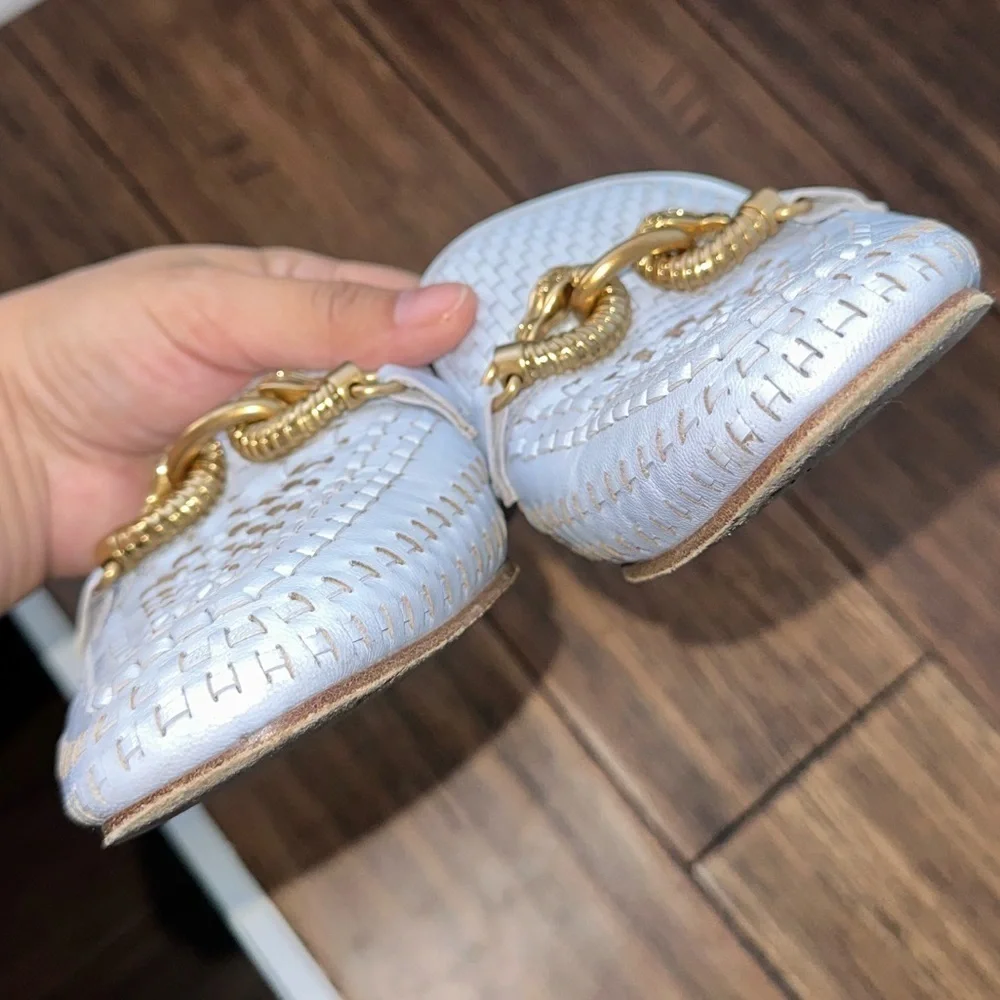 Tory Burch✨Mules Horsebit loafers RARE woven leather clogs slippers